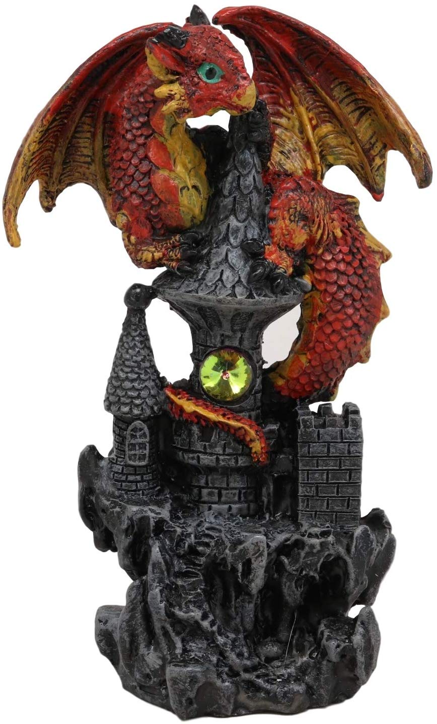 Ebros Small Guardian Dragon Protecting Castle with Rhinestone Rock Crystal Tabletop... - Ebros Gift