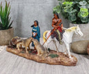 Indigenous Native American Indian Family With Horse And Wolves Migration Statue