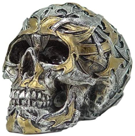 Ebros Goth Cryptic Maori Silver and Gold Tattoo Skull Statue 5.5" Long Figurine