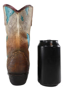 Rustic Western Cowboy Turquoise Cowhide Pattern Boot Flower Vase Planter Decor