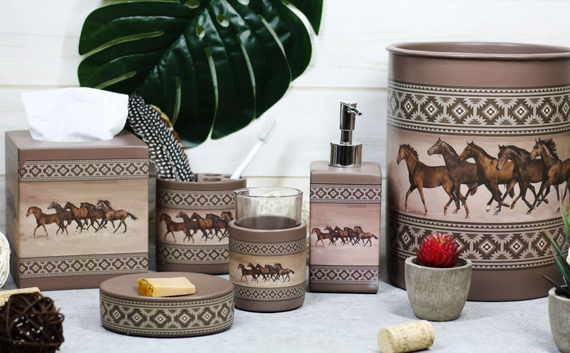 Western Running Horses With Southwest Navajo Vectors 6 Piece Bathroom Accent Set