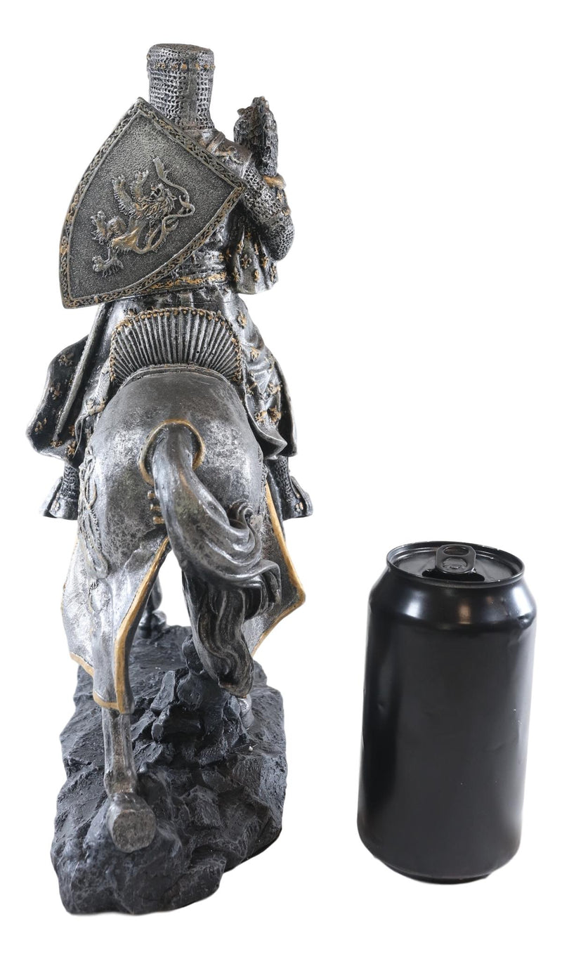 Medieval Fleur De Lis French Knight With Dragon Helmet On Armored Horse Statue