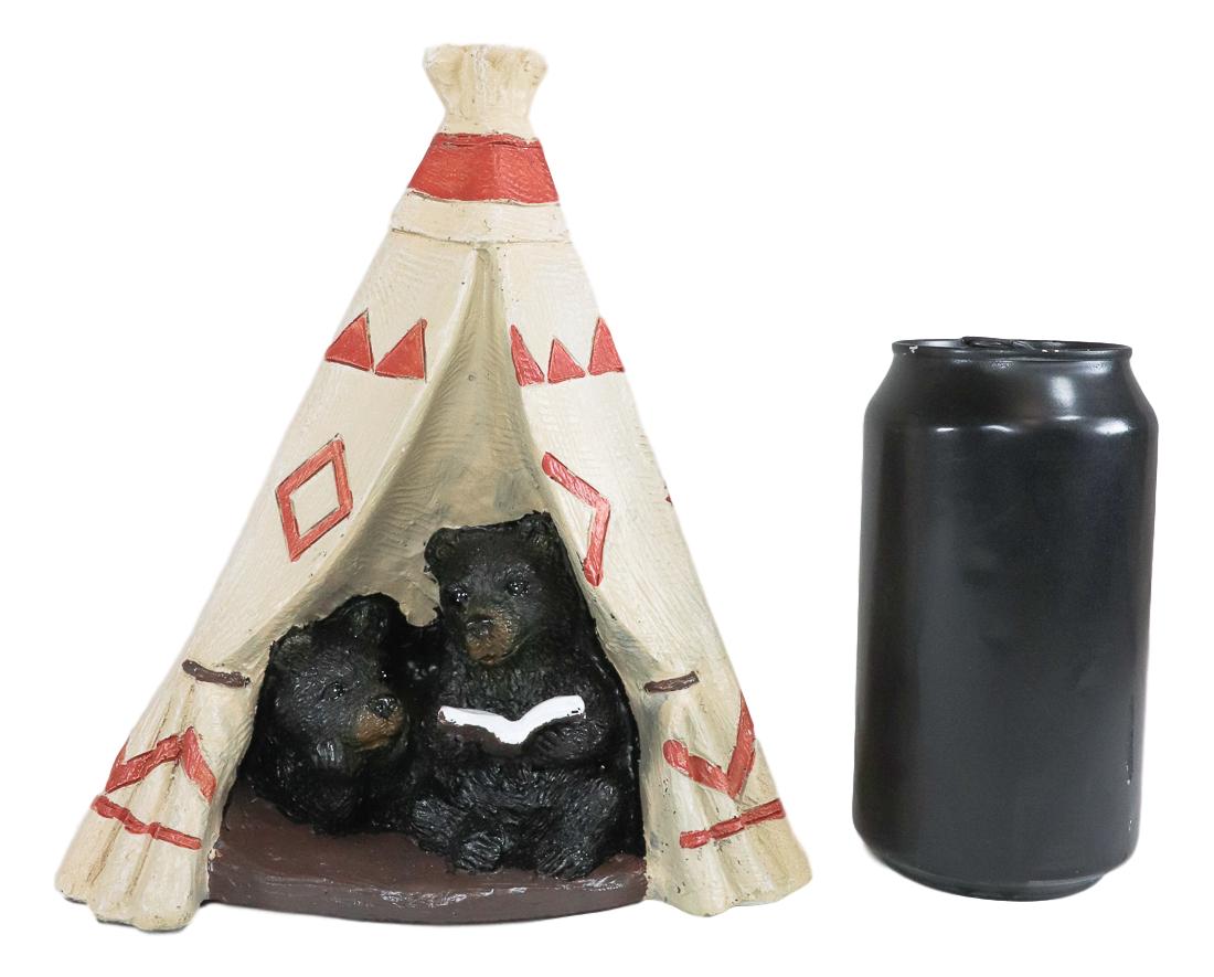 Ebros Rustic Forest Black Bear Cubs Story Time Reading Book In Teepee Hut Figurine