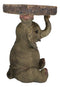 Safari Jungle Baby Calf Elephant Holding Faux Wood Slice Table Stand Figurine