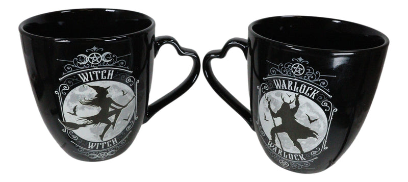 Set Of 2 Wicca Triple Moon Goddess Witch And Pentagram Warlock Porcelain Mugs