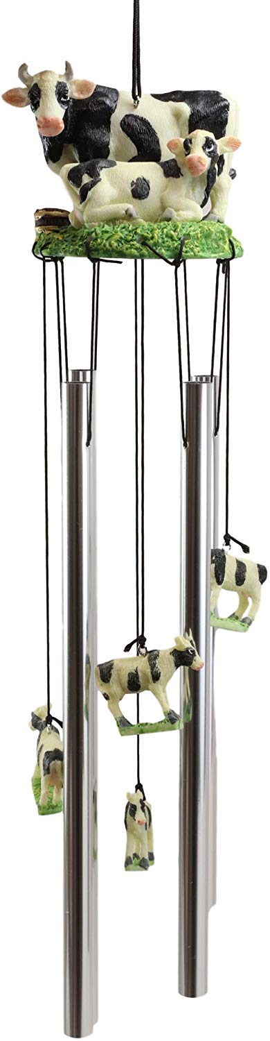 Ebros Gift Bovine Holstein Cow and Baby Calf Family Resonant Relaxing Aluminum Wind Chime Country Western Rustic Farm Cows Garden Patio Outdoor Decorative Accent Noisemaker