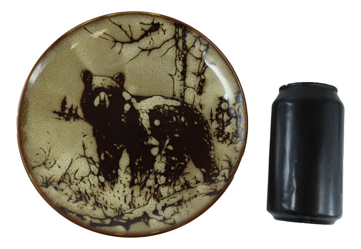 Ebros Black Bear Round Salad Or Appetizer Or Dessert Plate Set of 2 8.5" Dia