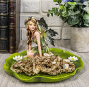 Ebros Gift Green Absinthe Fairy Kneeling On Lotus Petal Soap Dish Figurine Jewelry Dish Plate Vanity Decor 6.25" Long