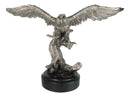 Large Majestic Electroplated Pewter Silver Bald Eagle Catching Prey Statue
