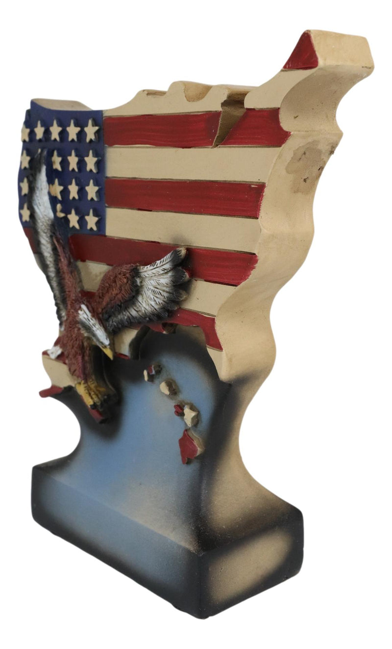 American Patriotic Bald Eagle By USA Stars And Stripes Flag Map Desktop Plaque