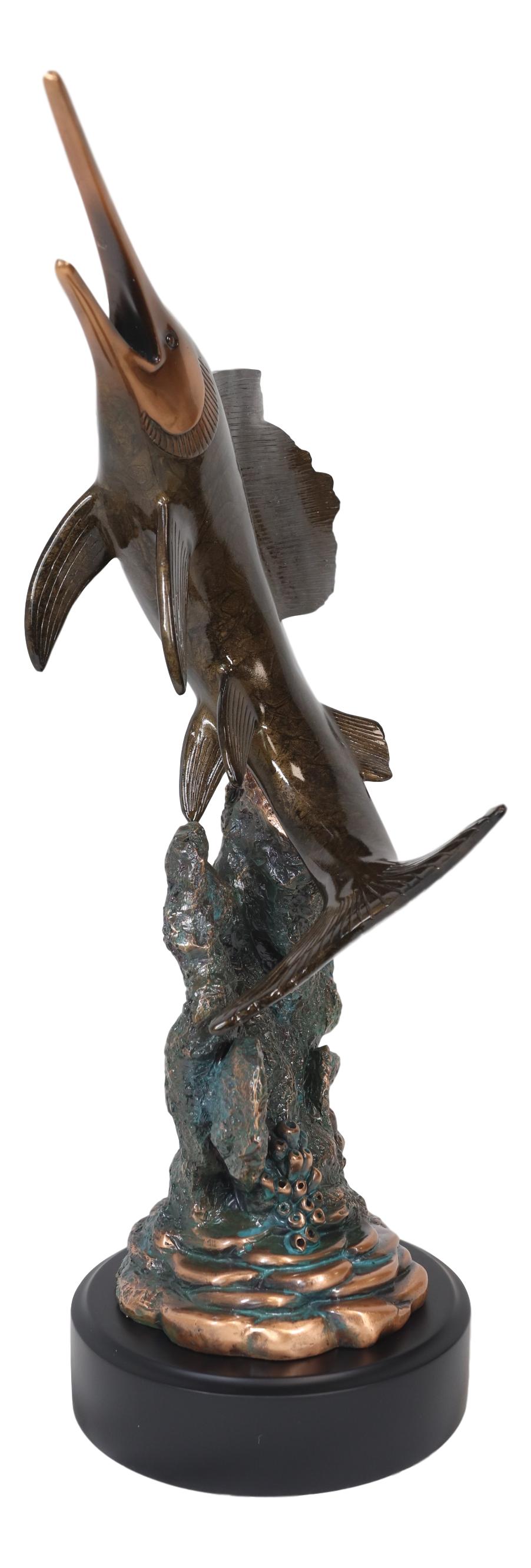 Ebros Large Nautical Marine Sailfish By Coral Reef Electroplated Bronze Statue - Ebros Gift
