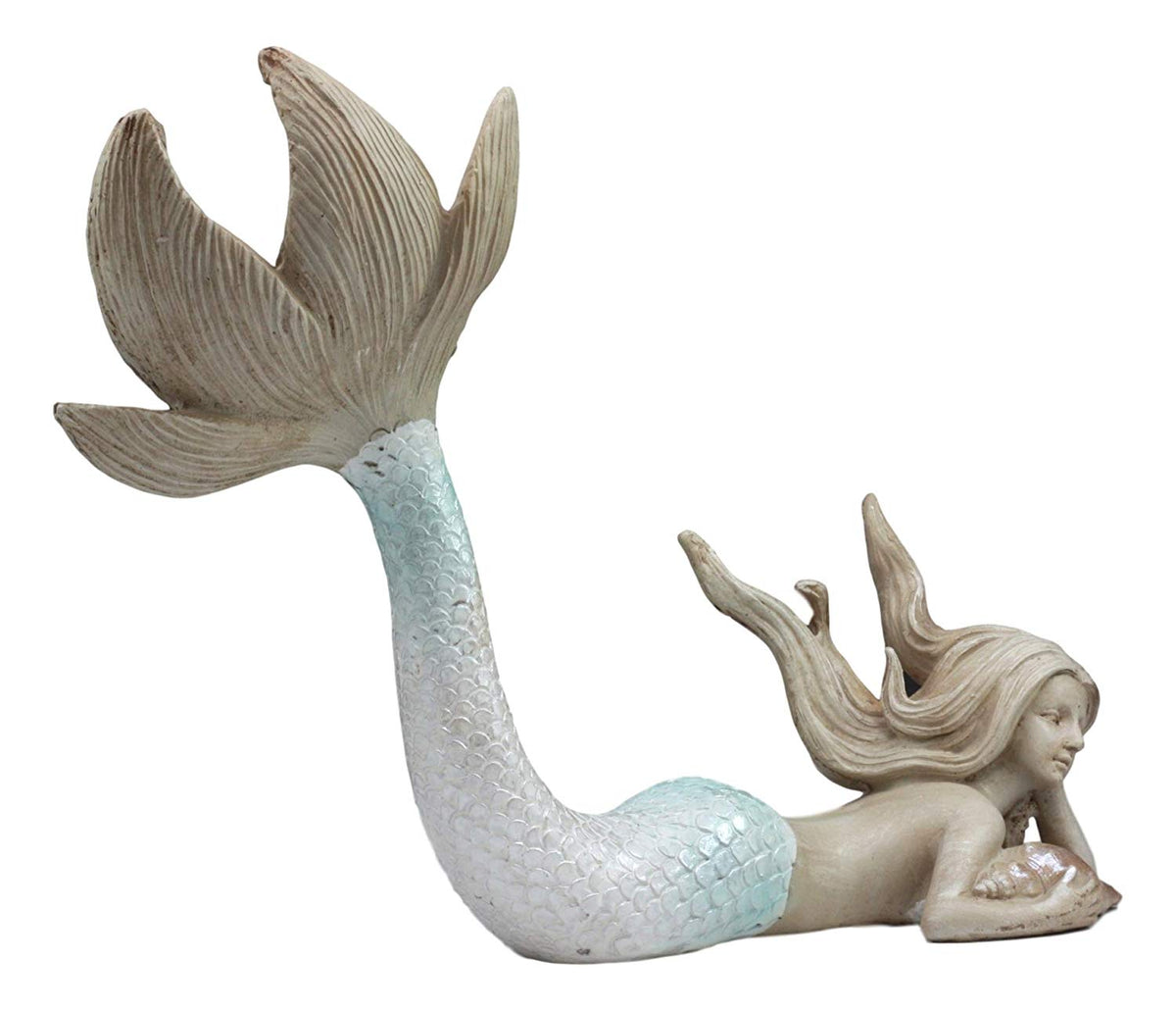 Ebros Large Art Nouveau Siren Mermaid Laying On The Sea Floor with Sea Shell Figurine 11" Long Fantasy Coastal or Nautical Decor Statue