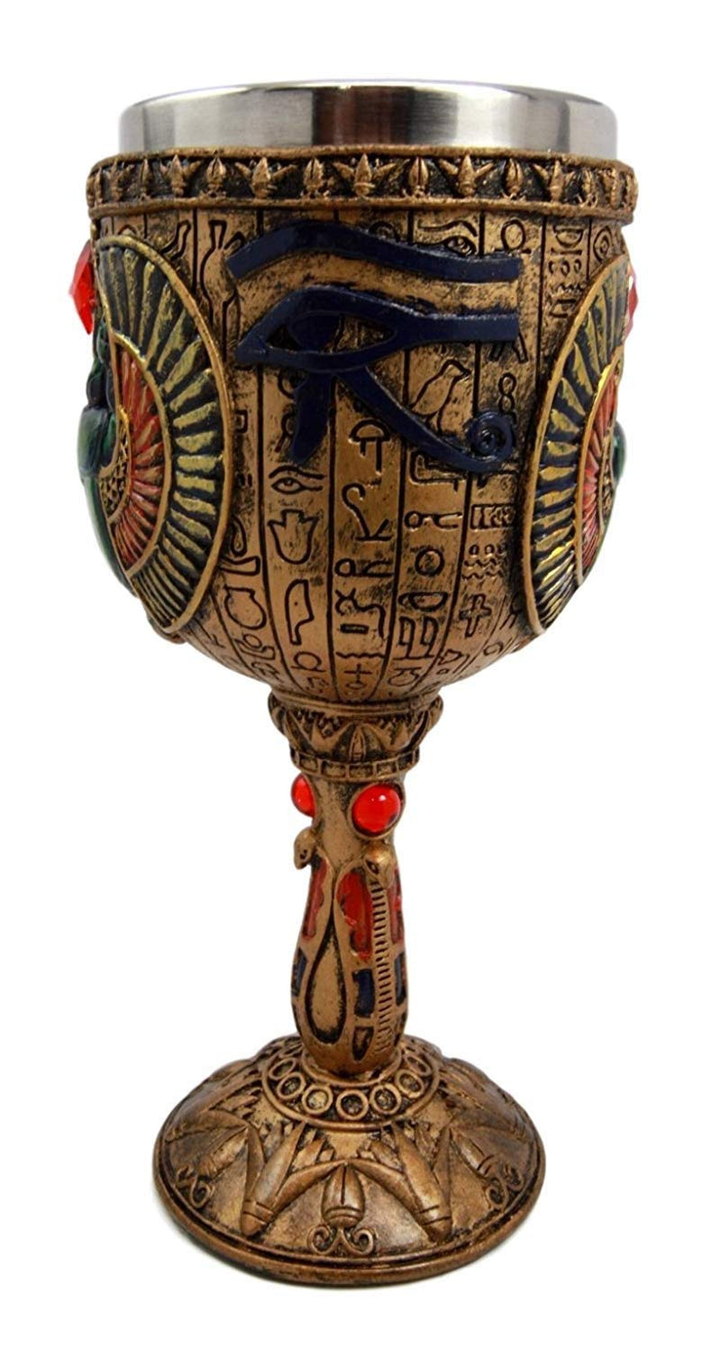 Ebros Ancient Egyptian Winged Scarab Wine Goblet In Hieroglyphic Design 6oz 7"H