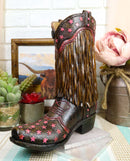 Rustic Western Cowboy Frill Fringe With Pink Stars Faux Leather Boot Vase Decor