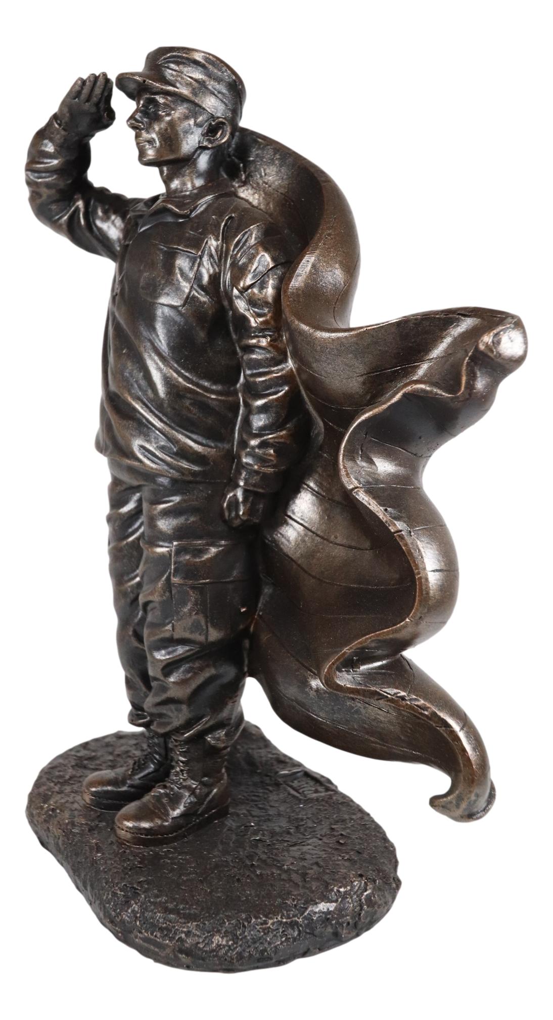 Ebros Solemn Tribute Patriotic American Soldier Saluting The Flag Statue USA Military