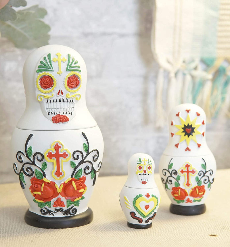 Ebros 3 Piece Set Sugar Skulls Nesting Dolls Matroyshka Babushka Figurines 6" H - Ebros Gift