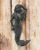 Ebros Gift 6"H Mermaid Cast Iron Rustic Wall Coat Hook For Keys Leashes Hats (4)