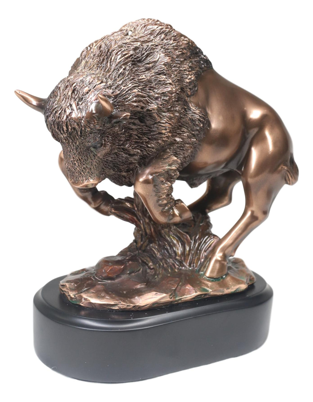 Western Charging American Buffalo Bison Bull Bronze Electroplated Resin Statue - Ebros Gift