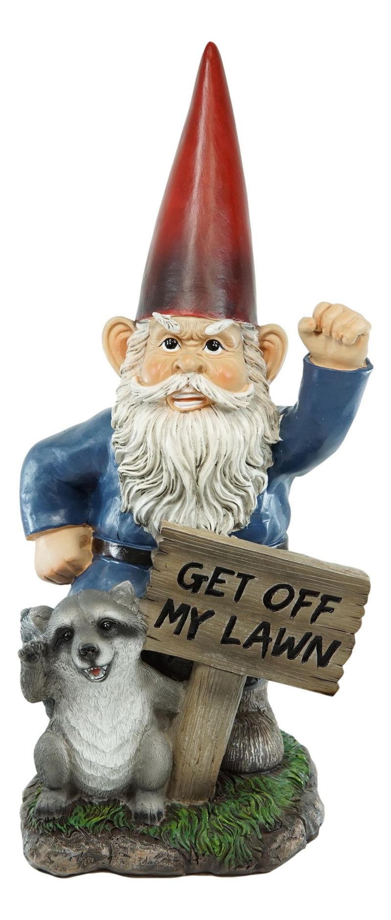 Ebros Grumpy Mr Gnome Dwarf With Feisty Raccoon Raising Fists Not Welcome Statue 17"H