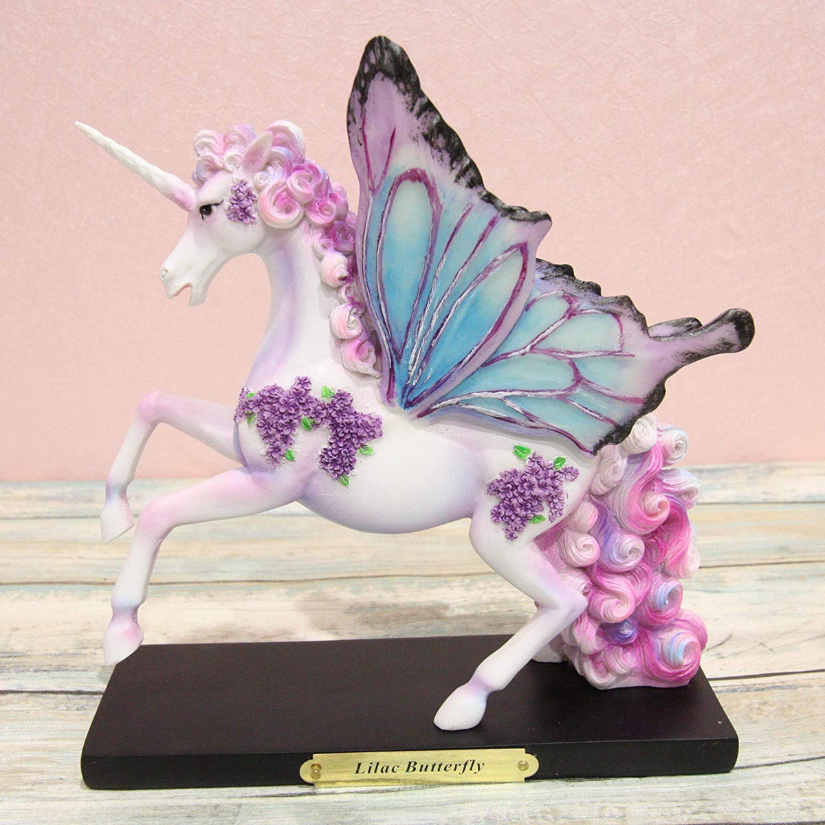 Ebros Rose Khan Fantasy Lilac Butterfly Unicorn Mare Horse Figurine 7.25"H