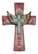 Rustic Western Cowgirl Pink And Turquoise Angel Wings Bless This Home Wall Cross