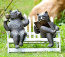 Ebros 15" Long Aluminum Whimsical Modern Grizzly Bear Wife Gossiping On Cell Phone with Wine and Husband Reading Book On Rustic Bench Garden Statue Cabin Lodge Forest Bears Couple Decor Figurine - Ebros Gift