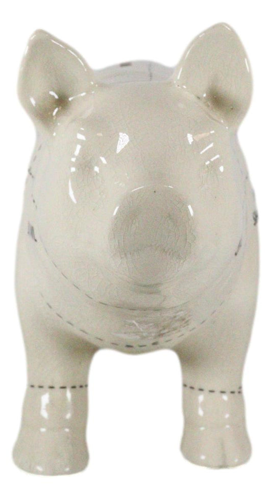 Large Ceramic Country Farmhouse Pig Swine Pork Butcher Chart Piggy Coin Bank Jar