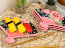 Ebros Set Of 4 Pink Floral Blossoms Oriental Fan Shaped Appetizer Sushi Dessert Plates