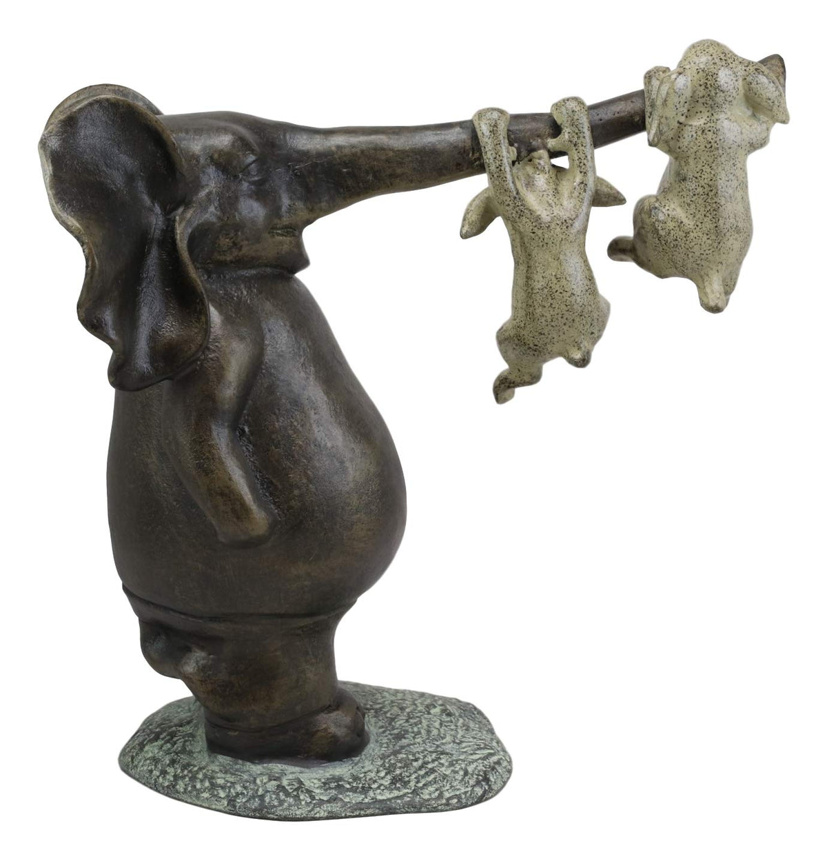 Ebros Aluminum Elephant With Two Playful Rabbits Hanging On Its Trunk Statue