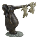 Ebros Aluminum Elephant With Two Playful Rabbits Hanging On Its Trunk Statue