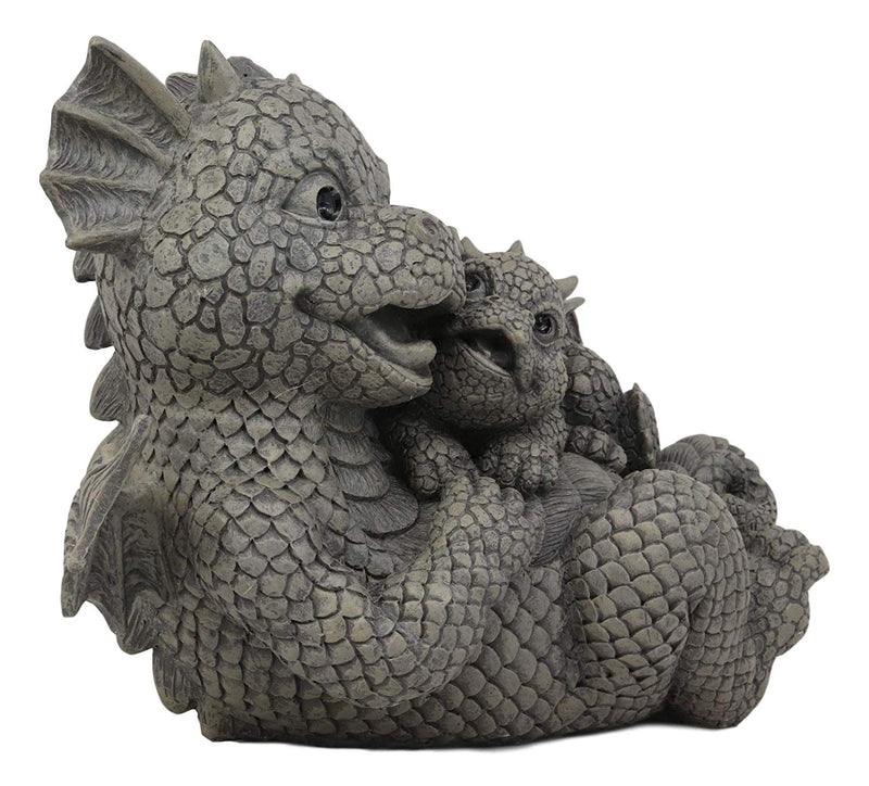 Ebros Garden Dragon Family Mommy and Me Time Statue 8" Long Cute Baby On Mother's Bosom Dragons Faux Stone Resin Finish Figurine Fantasy Home Decor