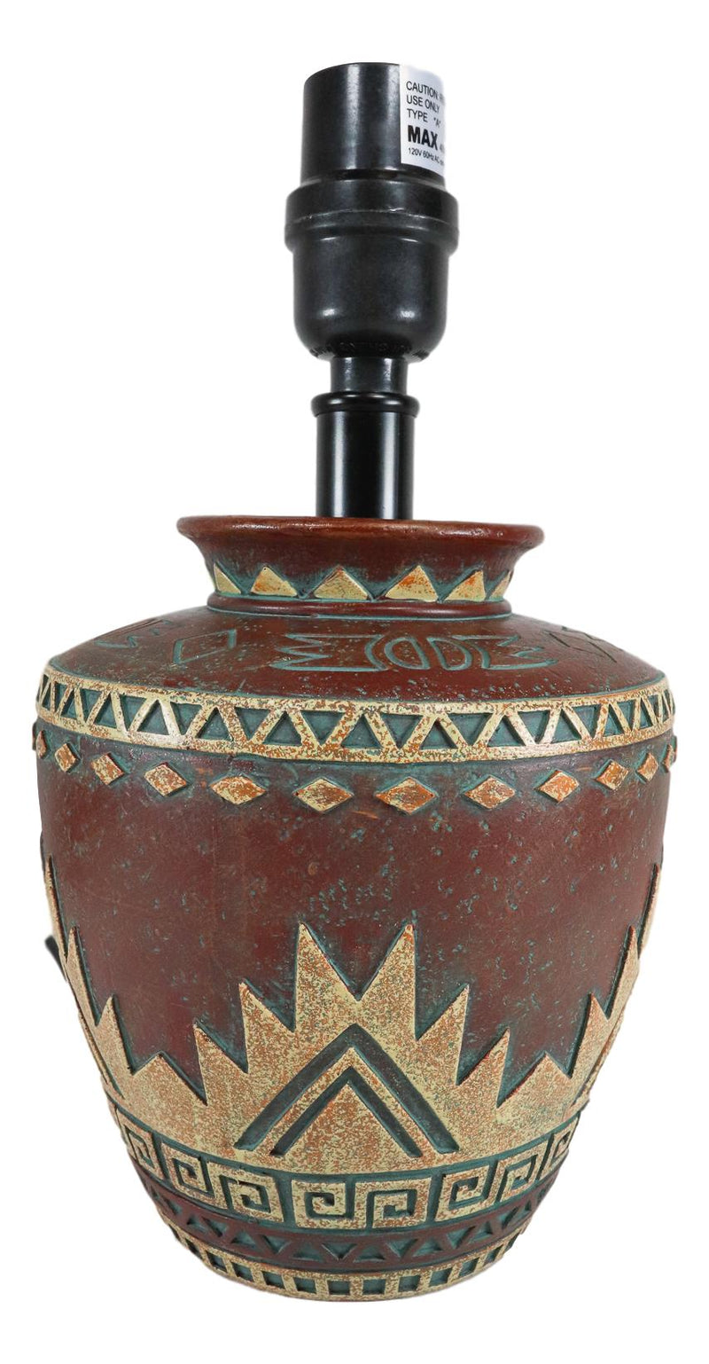 Indian Tribal Southwest Navajo Vector Red Petite Vase Table Lamp W/ Burlap Shade