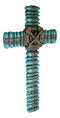 18"H Rustic Western Turquoise Pebbles Horseshoe Barbed Wires Wall Cross Plaque