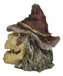Halloween Creepy Scarecrow Straw Man Skull With Faux Leather Stitch Hat Figurine