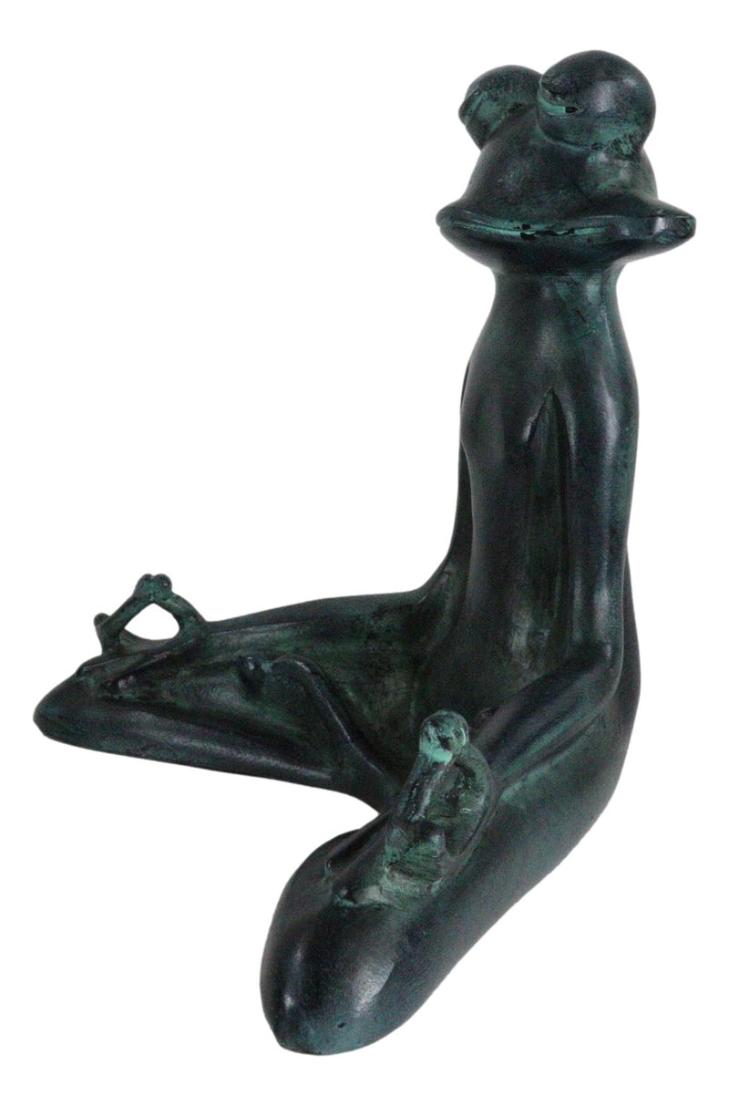 Ebros Verdi Aluminum Meditating Yoga Frog Garden Statue 11.5"H Inner Peace