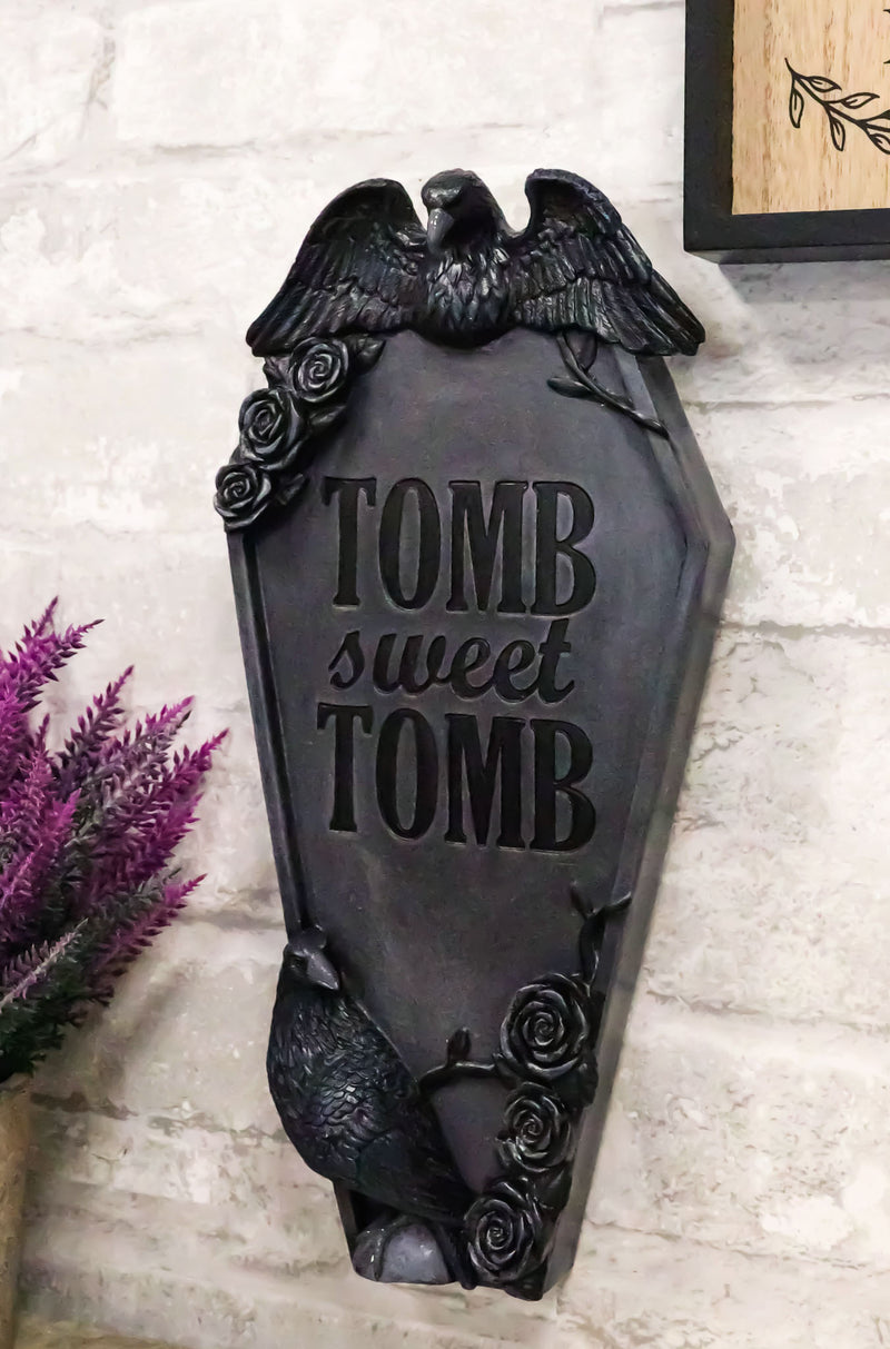 Gothic Raven Crows On Graveyard Tomb Coffin Headstone Black Roses Wall Decor