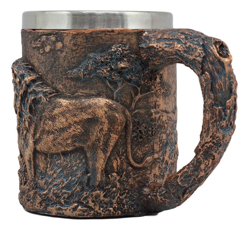 Ebros Lion And Lioness Pride Coffee Mug Textured With Rustic Tree Bark Design