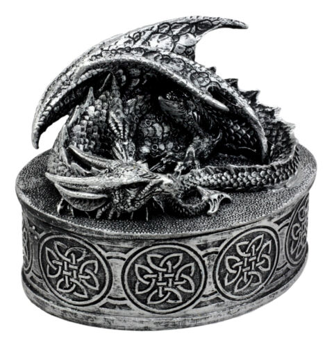 Oval Celtic Knotwork Mythical Sleeping Dragon Decorative Box Trinket Jewelry Box