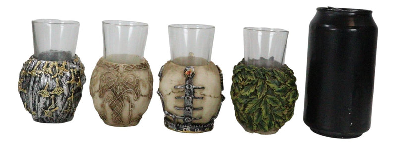 Gothic Greenman Diamond Steampunk And Tribal Skulls Resin Shot Glass Set Of 4