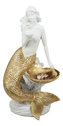 Ebros Art Nouveau Golden Mermaid Holding Sea Shell Candle Or Jewelry Holder Decor Figurine 10.25" Tall