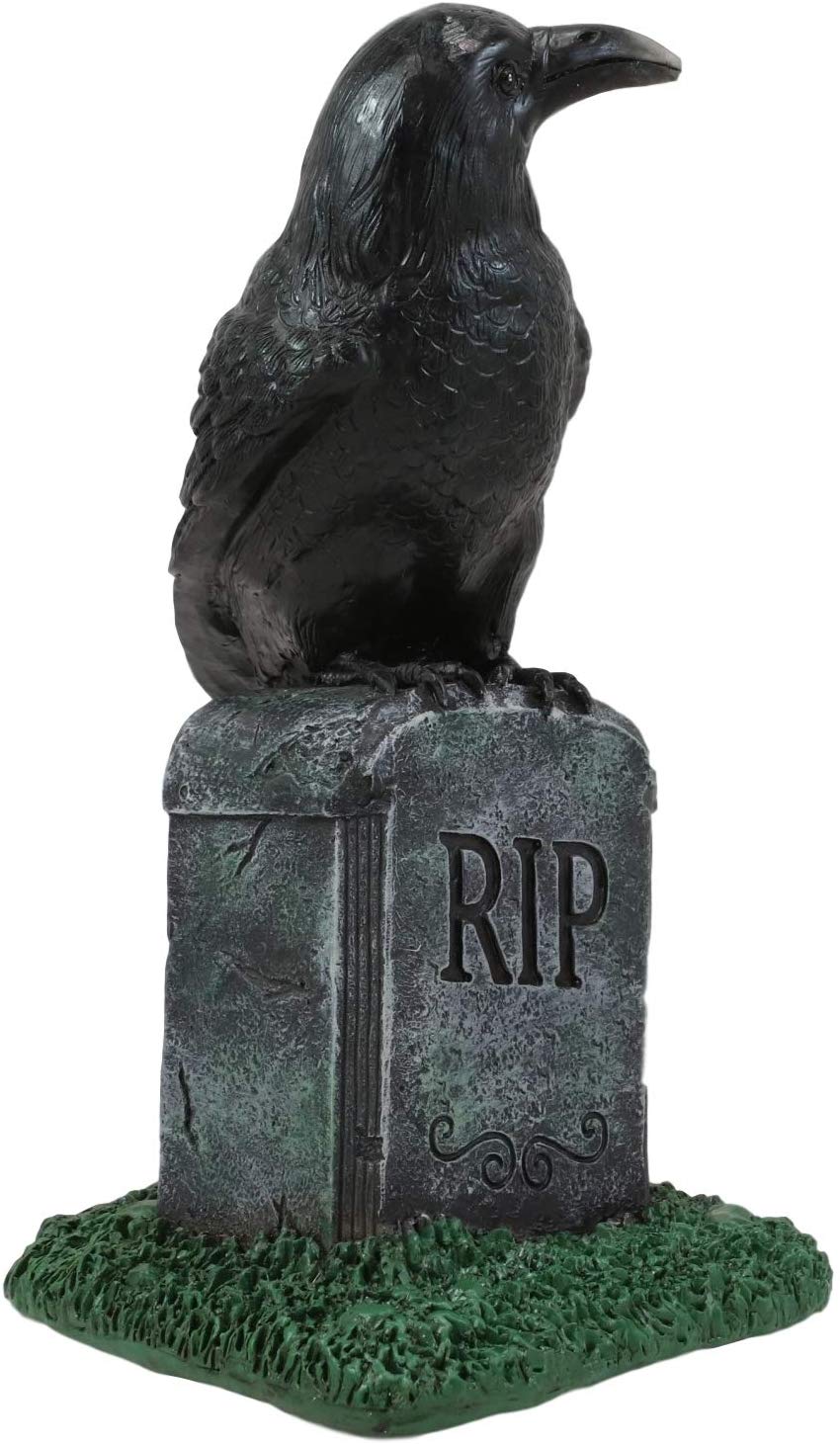 Ebros Gothic Raven Crow On Tombstone Statue 8"H RIP Headstone Figurine Decor