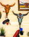 Set Of 2 Western Faux Wood And Tooled Leather Steer Bull Cow Skull Wall Hooks
