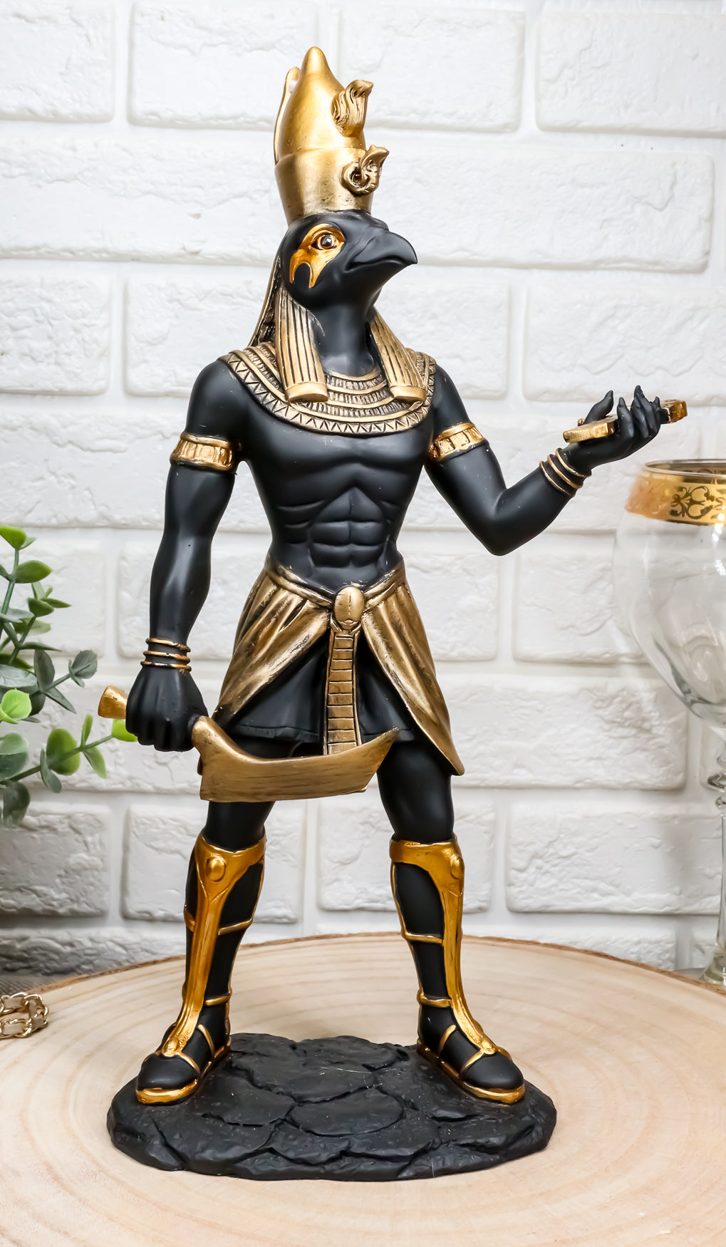 Ancient Egyptian Theme Falcon Horus Ra Holding Ankh Statue God Of War Sky Decor