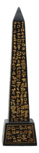 Ebros Egyptian Temple of Ra Gold Black Luxor Obelisk With Hieroglyphs Statue 8"H