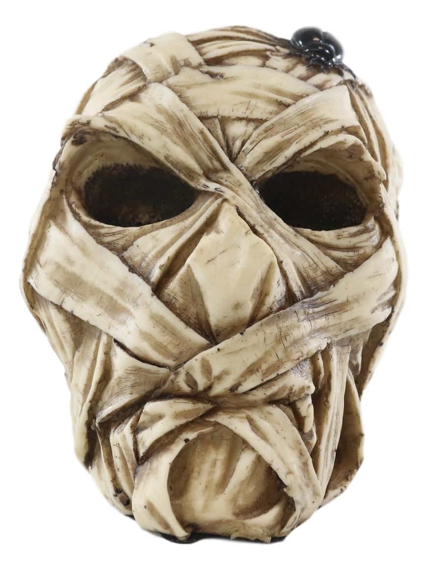 Egyptian Corpse Mummy Bandaged Skull With Scarab Statue Halloween Macabre Decor