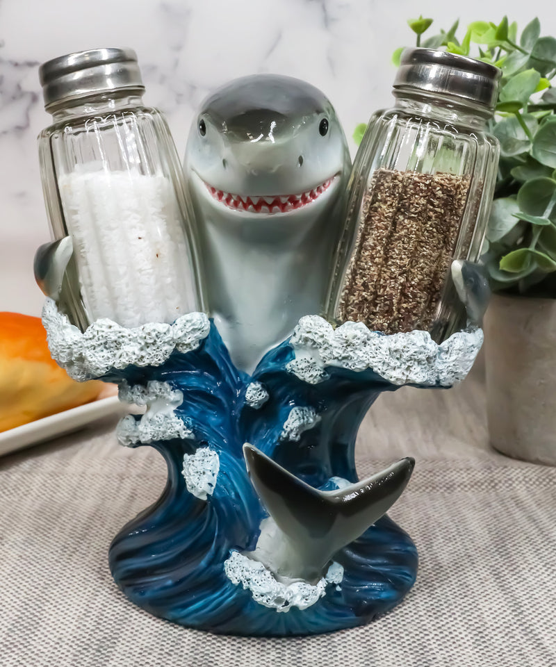 Ebros Ocean Apex Predator Great White Shark Salt And Pepper Shakers Holder Set