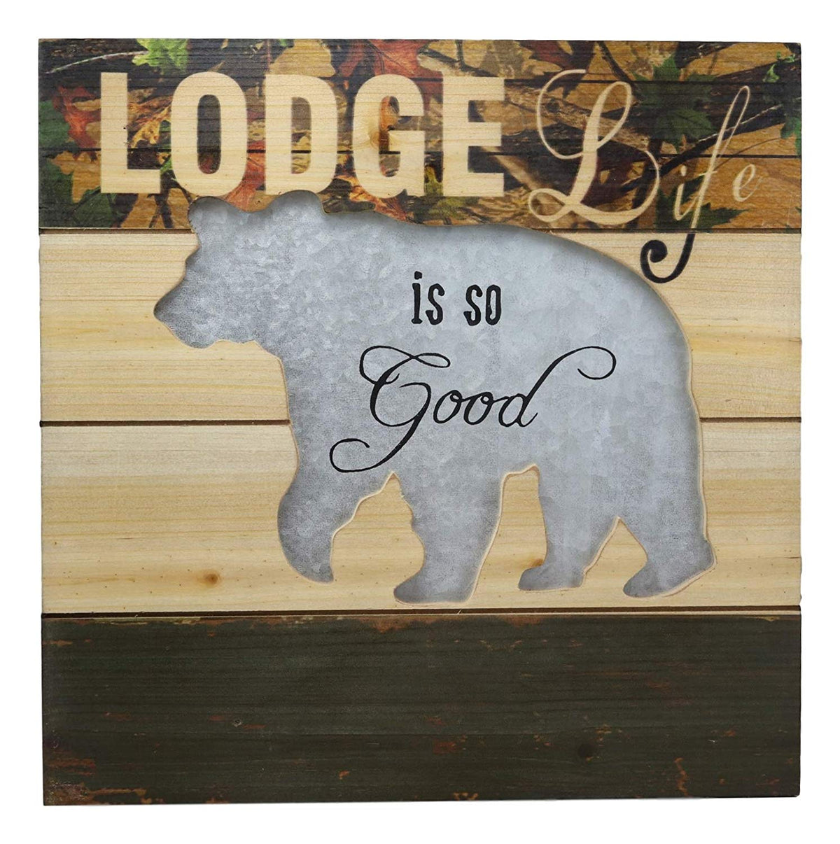 Ebros Large 15.75" Wide Rustic Cabin 'Lodge Life is So Good' Hand Painted Wooden Sign with Grizzly Bear Silhouette Hanging Wall Mounted Decor Plaque Western Country - Ebros Gift