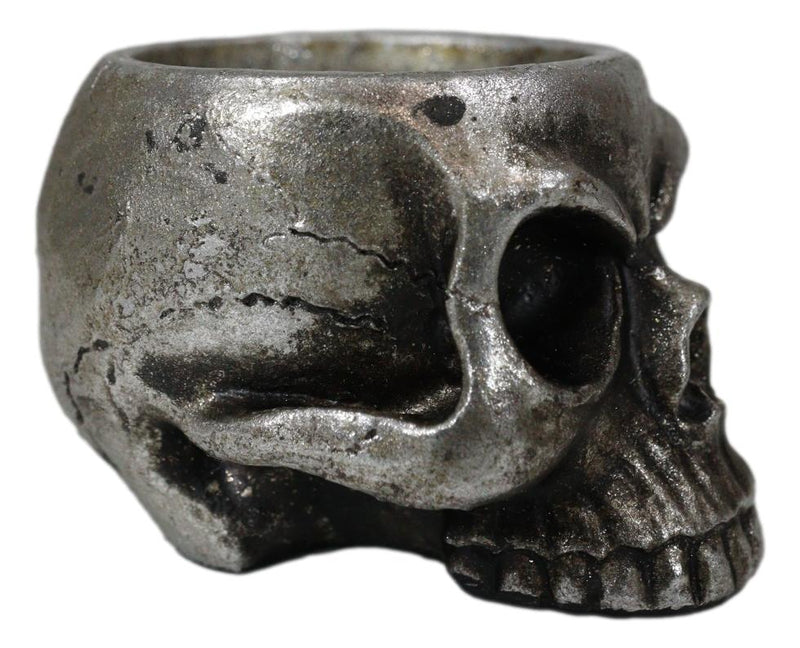 Pack Of 2 Gunmetal Finish Evil Death Skull Small Votive Candle Or Crystal Holder