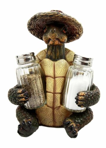 Old Wise Turtle Tortoise Wine Holder & Salt Pepper Shakers Holder Figurine Set