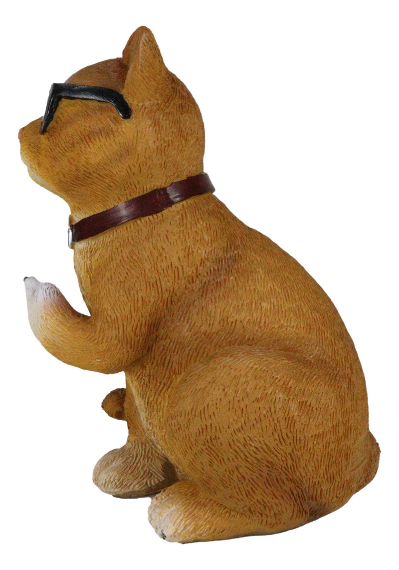No Pussies Here! Tabby Cat With Shades Flipping The Bird Middle Finger Figurine